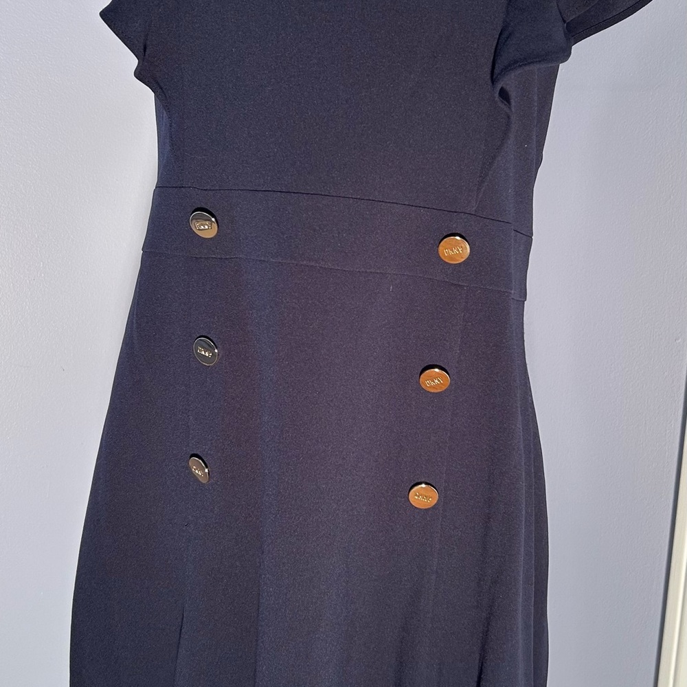 DKNY Navy Mini Dress with Gold Button Details